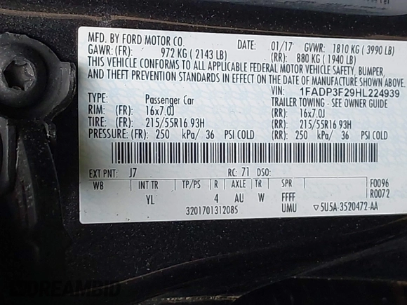 2017 Ford Focus SE with VIN 1FADP3F29HL224939, listed as a IAAI auction lot 42484486 with 80,613 mi miles and . Bid and sale history available at DreamBid. Image 9.