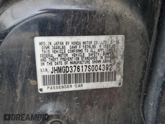 2007 Honda Fit Sport with VIN JHMGD37617S004392, listed as a Copart auction lot 44965225 with 137,896 mi miles and Salvage Title. Bid and sale history available at carsss.com. Image 12.