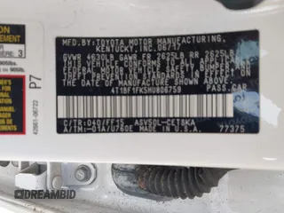 2017 Toyota Camry XLE with VIN 4T1BF1FK5HU806759, listed as a IAAI auction lot 42030394 with 82,603 mi miles and . Bid and sale history available at DreamBid. Image 9.