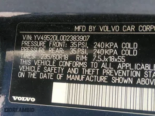 2013 Volvo XC60 3.2L with VIN YV4952DL0D2383907, listed as a IAAI auction lot 41844738 with 94,982 mi miles. Bid and sale history available at carsss.com. Image 9.