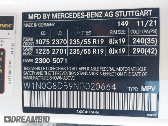 2022 Mercedes-Benz GLC with VIN W1N0G8DB9NG020664, listed as a IAAI auction lot 41816562 with 53,413 mi miles. Bid and sale history available at carsss.com. Image 9.