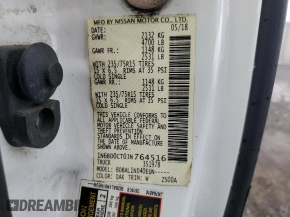 2018 Nissan Frontier S with VIN 1N6BD0CT0JN764516, listed as a Copart auction lot 60699035 with 74,794 mi miles and Clean title. Bid and sale history available at DreamBid. Image 12.