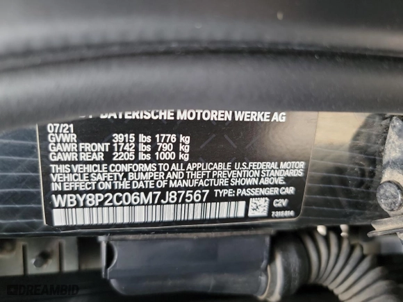 2021 BMW i3 with VIN WBY8P2C06M7J87567, listed as a Copart auction lot 51356513 with 6,813 mi miles. Bid and sale history available at carsss.com. Image 10.