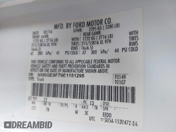 2014 Ford Transit Connect XLT with VIN NM0GE9F79E1151295, listed as a IAAI auction lot 42477637 with 289,691 mi miles and . Bid and sale history available at DreamBid. Image 9.