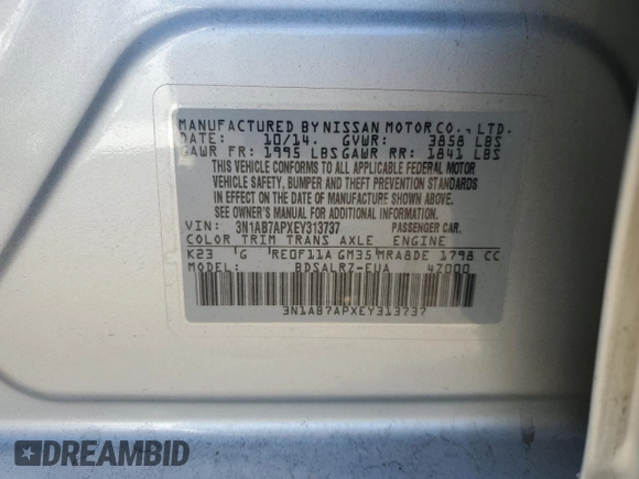 2014 Nissan Sentra S with VIN 3N1AB7APXEY313737, listed as a Copart auction lot 80930794 with 108,135 mi miles and Clean title. Bid and sale history available at DreamBid. Image 12.