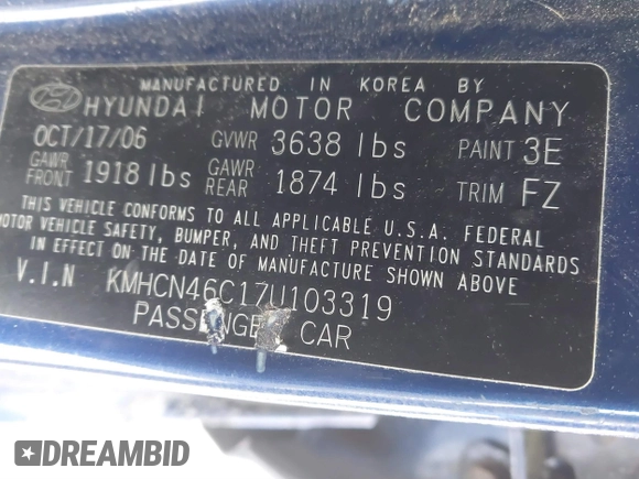 2007 Hyundai Accent GLS with VIN KMHCN46C17U103319, listed as a IAAI auction lot 41620787 with 65,291 mi miles. Bid and sale history available at carsss.com. Image 9.