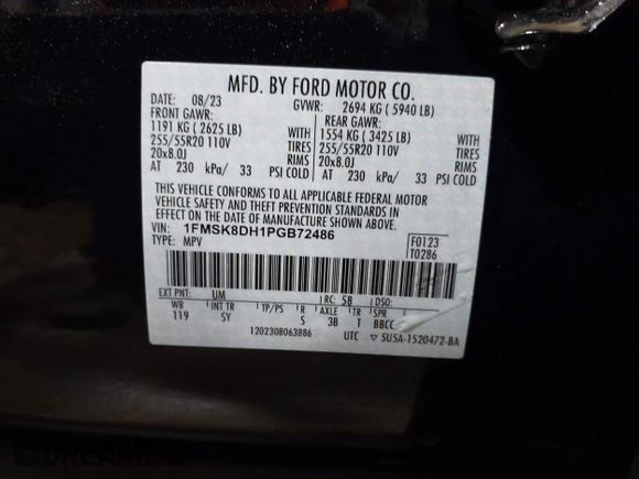 2023 Ford Explorer XLT с VIN 1FMSK8DH1PGB72486, выставлен на аукционе IAAI как лот 42349814 с пробегом 4 329 миль миль и . История ставок и продаж доступна на DreamBid. Изображение 9.