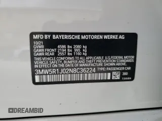 2022 BMW 3 Series 330i with VIN 3MW5R1J02N8C36224, listed as a Copart auction lot 50513865 with 22,084 mi miles and Non Repairable. Bid and sale history available at carsss.com. Image 14.