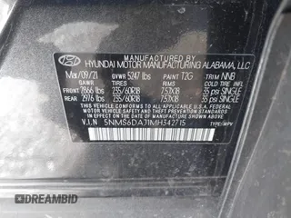 2021 Hyundai Santa Fe SEL with VIN 5NMS6DAJ1MH342715, listed as a IAAI auction lot 41601040 with 33,548 mi miles. Bid and sale history available at carsss.com. Image 9.