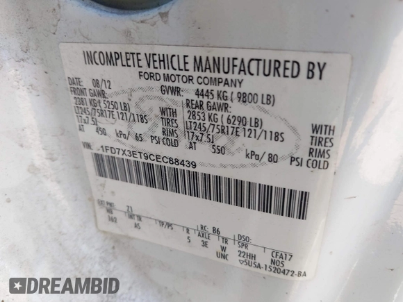 2012 Ford F-350 with VIN 1FD7X3ET9CEC88439, listed as a IAAI auction lot 40465256 with 323,416 mi miles and . Bid and sale history available at DreamBid. Image 9.