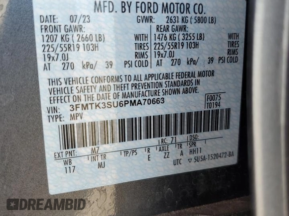 2023 Ford Mustang Mach-E Premium with VIN 3FMTK3SU6PMA70663, listed as a Copart auction lot 63860925 with 21,103 mi miles and Salvage title. Bid and sale history available at DreamBid. Image 12.