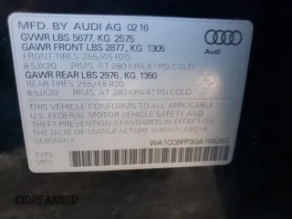 2016 Audi SQ5 Premium Plus with VIN WA1CCBFP3GA105263, listed as a Copart auction lot 46296184 with 103,518 mi miles. Bid and sale history available at carsss.com. Image 13.