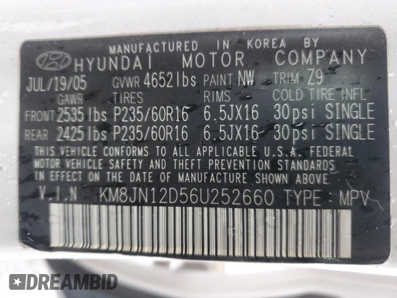 2006 Hyundai Tucson GLS with VIN KM8JN12D56U252660, listed as a Copart auction lot 45330325 with 125,136 mi miles and Salvage Title. Bid and sale history available at carsss.com. Image 13.