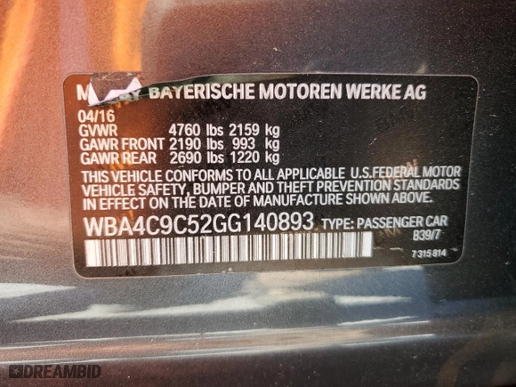 2016 BMW 4 Series 428i xDrive with VIN WBA4C9C52GG140893, listed as a Copart auction lot 49625535 with 89,088 mi miles and Clean Title. Bid and sale history available at carsss.com. Image 13.