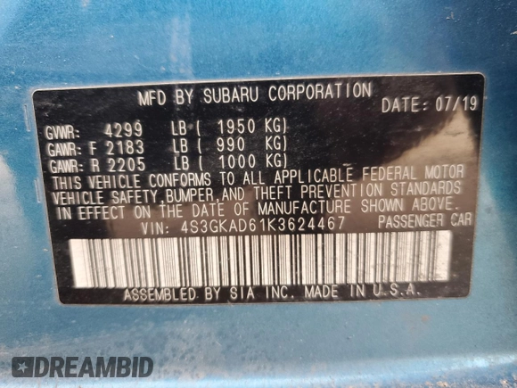 2019 Subaru Impreza Premium with VIN 4S3GKAD61K3624467, listed as a Copart auction lot 48051825 with 115,435 mi miles and Non repairable. Bid and sale history available at DreamBid. Image 15.