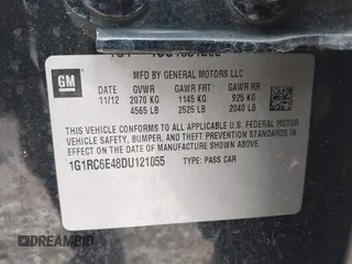 2013 Chevrolet Volt with VIN 1G1RC6E48DU121055, listed as a IAAI auction lot 40738276 with 139,600 mi miles and . Bid and sale history available at carsss.com. Image 9.