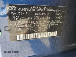 2016 Hyundai Sonata 2.4L with VIN 5NPE24AF6GH401835, listed as a Copart auction lot 44062895 with 90,710 mi miles and Salvage Title. Bid and sale history available at carsss.com. Image 14.