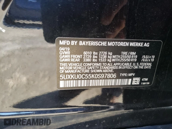 2019 BMW X6 sDrive35i with VIN 5UXKU0C55K0S97806, listed as a Copart auction lot 71047102 with 51,610 mi miles. Bid and sale history available at carsss.com. Image 13.