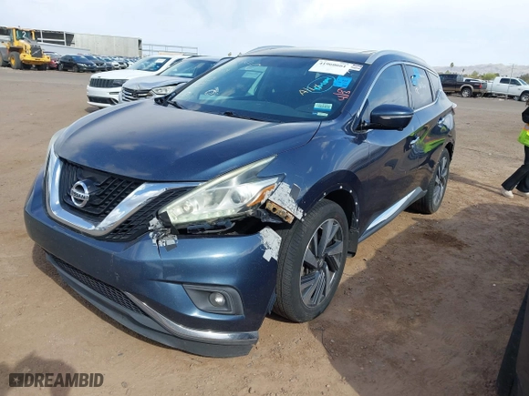 2015 Nissan Murano Platinum with VIN 5N1AZ2MH0FN230862, listed as a IAAI auction lot 41960661 with 136,724 mi miles. Bid and sale history available at carsss.com. Image 2.