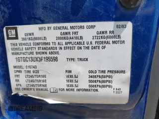 2003 GMC Sierra 1500HD SLE z VIN 1GTGC13UX3F195598, wystawiony jako IAAI lot #42284322 z przebiegiem Nie podano mil oraz . Historia ofert i sprzedaży dostępna na DreamBid. Obrazek 9.