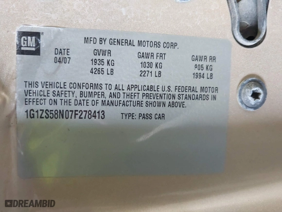 2007 Chevrolet Malibu LS w/2FL with VIN 1G1ZS58N07F278413, listed as a IAAI auction lot 41919973 with 156,592 mi miles. Bid and sale history available at carsss.com. Image 9.