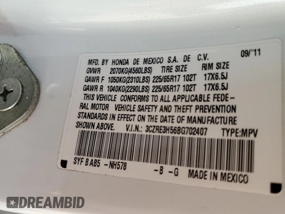2011 Honda CR-V EX with VIN 3CZRE3H56BG702407, listed as a Copart auction lot 49337055 with 76,957 mi miles and Salvage Title. Bid and sale history available at DreamBid. Image 15.