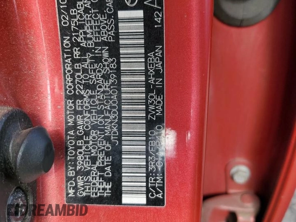 2010 Toyota Prius II z VIN JTDKN3DU0A0139183, wystawiony jako Copart lot #53450775 z przebiegiem 230 796 mil mil oraz Szkoda całkowita • Salvage title. Historia ofert i sprzedaży dostępna na DreamBid. Obrazek 14.