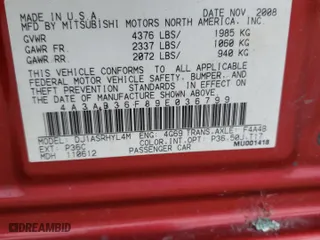 2009 Mitsubishi Galant ES with VIN 4A3AB36F89E036799, listed as a Copart auction lot 66855604 with 242,541 mi miles and Salvage Title. Bid and sale history available at carsss.com. Image 13.