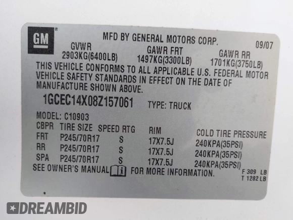 2008 Chevrolet Silverado 1500 Work Truck with VIN 1GCEC14X08Z157061, listed as a IAAI auction lot 41545658 with 270,908 mi miles. Bid and sale history available at carsss.com. Image 9.