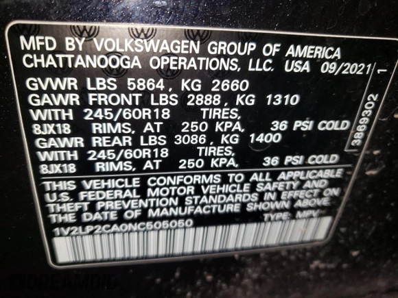 2022 Volkswagen Atlas SE с VIN 1V2LP2CA0NC505050, выставлен на аукционе Copart как лот 52202695 с пробегом 28 477 миль миль и Чистый • Clean title. История ставок и продаж доступна на DreamBid. Изображение 13.