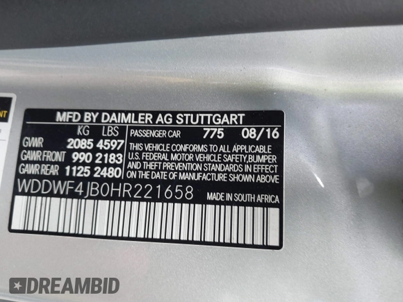 2017 Mercedes-Benz C 300 with VIN WDDWF4JB0HR221658, listed as a IAAI auction lot 40608119 with Not Provided miles and . Bid and sale history available at carsss.com. Image 9.