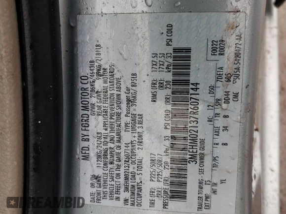 2007 Mercury Milan Premier z VIN 3MEHM02137R607144, wystawiony jako Copart lot #45166215 z przebiegiem 193 794 mil mil oraz Szkoda całkowita • Salvage title. Historia ofert i sprzedaży dostępna na DreamBid. Obrazek 14.