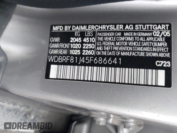 2005 Mercedes-Benz C 240 with VIN WDBRF81J45F686641, listed as a IAAI auction lot 41168122 with Not provided miles and . Bid and sale history available at DreamBid. Image 9.