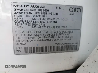 2018 Audi SQ5 Prestige with VIN WA1C4AFY9J2087353, listed as a Copart auction lot 87603615 with 72,695 mi miles and Salvage Title. Bid and sale history available at DreamBid. Image 13.