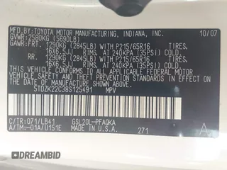 2008 Toyota Sienna XLE с VIN 5TDZK22C38S125491, выставлен на аукционе IAAI как лот 42550594 с пробегом 247 595 миль миль и . История ставок и продаж доступна на DreamBid. Изображение 9.