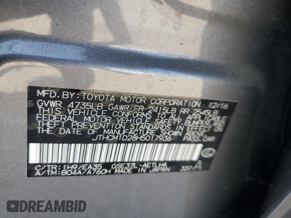 2017 Lexus IS with VIN JTHCM1D28H5017936, listed as a Copart auction lot 54183335 with 29,423 mi miles and Salvage Title. Bid and sale history available at carsss.com. Image 12.