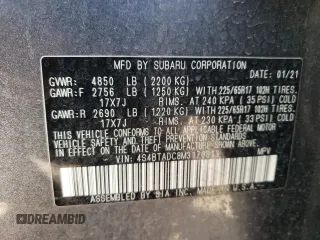 2021 Subaru Outback Premium with VIN 4S4BTADC8M3170813, listed as a Copart auction lot 47970655 with 21,447 mi miles and Salvage Title. Bid and sale history available at DreamBid. Image 15.