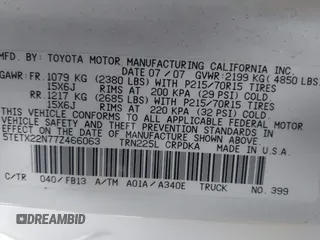 2007 Toyota Tacoma with VIN 5TETX22N77Z466063, listed as a IAAI auction lot 41568375 with 95,829 mi miles. Bid and sale history available at carsss.com. Image 9.