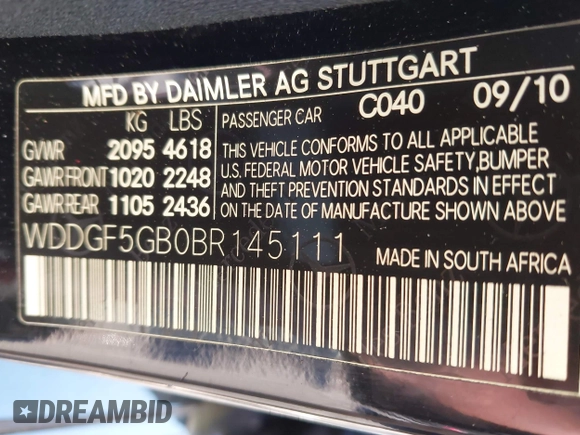 2011 Mercedes-Benz C 350 Sport with VIN WDDGF5GB0BR145111, listed as a IAAI auction lot 41989087 with 124,346 mi miles and . Bid and sale history available at DreamBid. Image 9.