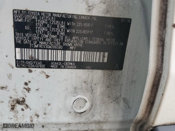 2016 Toyota RAV4 XLE with VIN 2T3WFREV3GW286580, listed as a Copart auction lot 44427265 with 189,119 mi miles and Salvage Title. Bid and sale history available at carsss.com. Image 15.