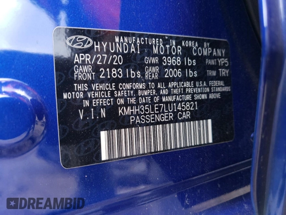 2020 Hyundai Elantra GT with VIN KMHH35LE7LU145821, listed as a Copart auction lot 77700433 with 33,312 mi miles and Salvage Title. Bid and sale history available at carsss.com. Image 15.