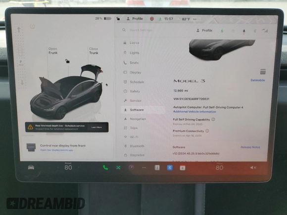 2024 Tesla Model 3 z VIN 5YJ3E1EA8RF726631, wystawiony jako Copart lot #43526145 z przebiegiem 12 980 mil mil oraz Czysty tytuł • Clean title. Historia ofert i sprzedaży dostępna na DreamBid. Obrazek 9.