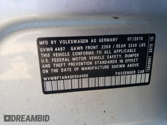 2016 Volkswagen CC Sport with VIN WVWBP7AN4GE504085, listed as a Copart auction lot 65560333 with 100,772 mi miles. Bid and sale history available at carsss.com. Image 13.