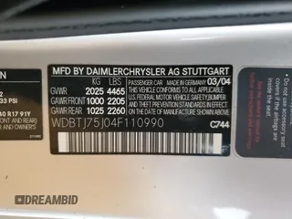 2004 Mercedes-Benz CLK 500 with VIN WDBTJ75J04F110990, listed as a Copart auction lot 85511414 with 251,096 mi miles and Salvage Title. Bid and sale history available at DreamBid. Image 12.