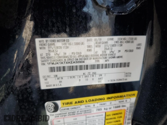 2019 Ford Expedition Max Limited with VIN 1FMJK1KTXKEA50904, listed as a Copart auction lot 58481014 with 106,539 mi miles and Salvage Title. Bid and sale history available at DreamBid. Image 15.