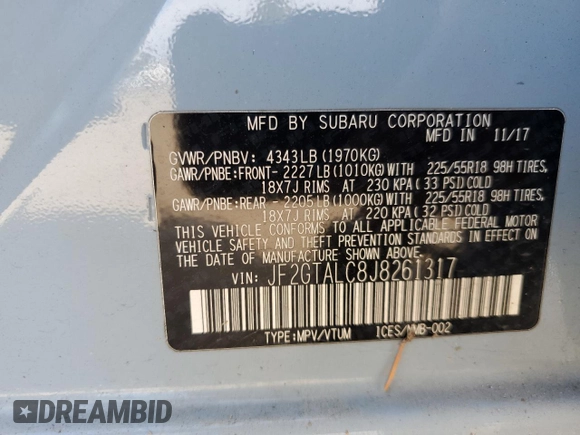 2018 Subaru Crosstrek Limited with VIN JF2GTALC8J8261317, listed as a Copart auction lot 47206185 with 116,259 mi miles and Salvage title. Bid and sale history available at DreamBid. Image 15.