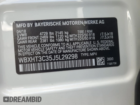2018 BMW X1 xDrive28i with VIN WBXHT3C35J5L29298, listed as a Copart auction lot 59041435 with 27,612 mi miles and Salvage title. Bid and sale history available at DreamBid. Image 13.