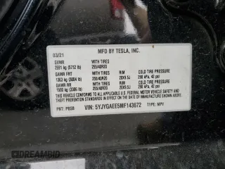 2021 Tesla Model Y Long Range z VIN 5YJYGAEE5MF143672, wystawiony jako Copart lot #55962875 z przebiegiem 74 644 mil mil oraz Szkoda całkowita • Salvage title. Historia ofert i sprzedaży dostępna na DreamBid. Obrazek 14.