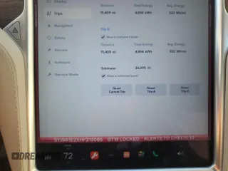 2017 Tesla Model S 100D z VIN 5YJSA1E2XHF213086, wystawiony jako Copart lot #53780875 z przebiegiem 34 205 mil mil oraz Szkoda całkowita • Salvage title. Historia ofert i sprzedaży dostępna na DreamBid. Obrazek 9.