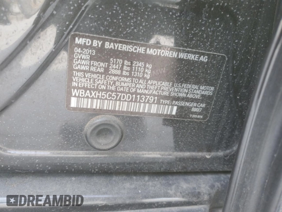 2013 BMW 5 Series 528i xDrive with VIN WBAXH5C57DD113791, listed as a Copart auction lot 80274744 with 170,905 mi miles and Clean title. Bid and sale history available at DreamBid. Image 13.